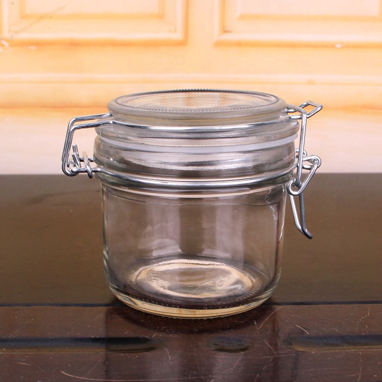 food grade clear airtight glass storage jar with metal clip top lid