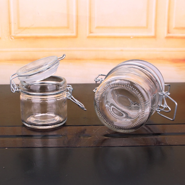 food grade clear airtight glass storage jar with metal clip top lid