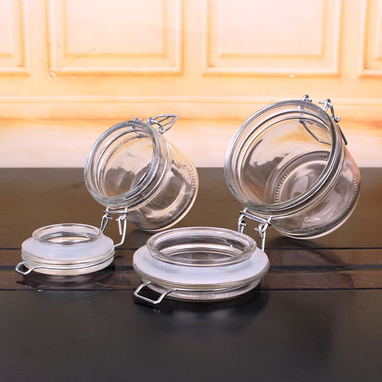food grade clear airtight glass storage jar with metal clip top lid