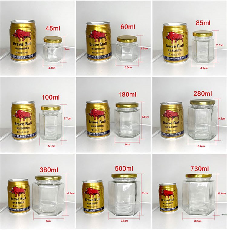 food grade hot sauce lemon cream honey small hexagonal jam jar