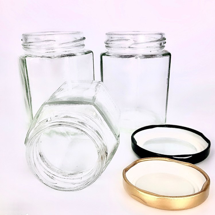 food grade hot sauce lemon cream honey small hexagonal jam jar