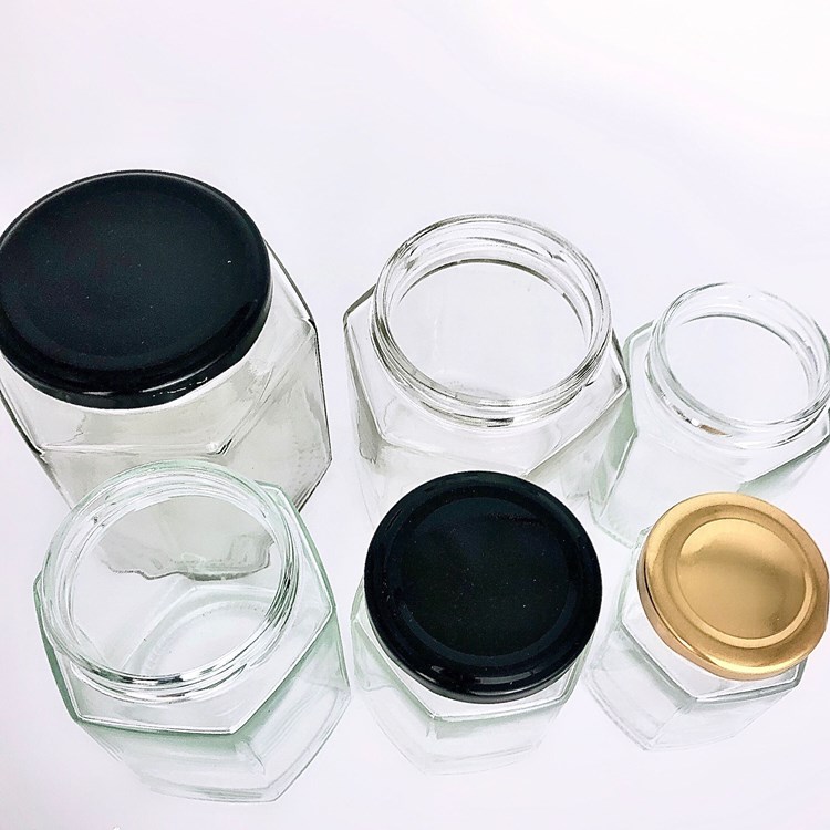 food grade hot sauce lemon cream honey small hexagonal jam jar