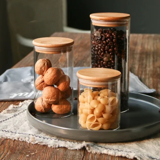 food storage clear high borosilicate glass food jar with lid
