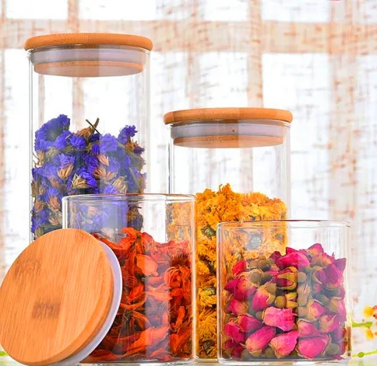 food storage clear high borosilicate glass food jar with lid