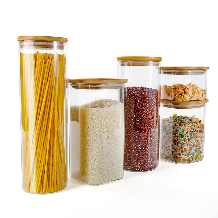food storage glass jar with bamboo lid  glass food storage jar sealed moisture-proof glass jars for food storage with lids