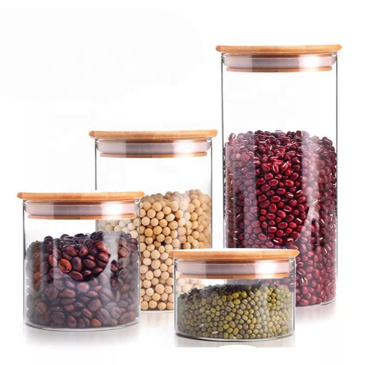 food storage glass jar with bamboo lid glass food storage jar sealed moisture-proof glass jars for food storage with lids