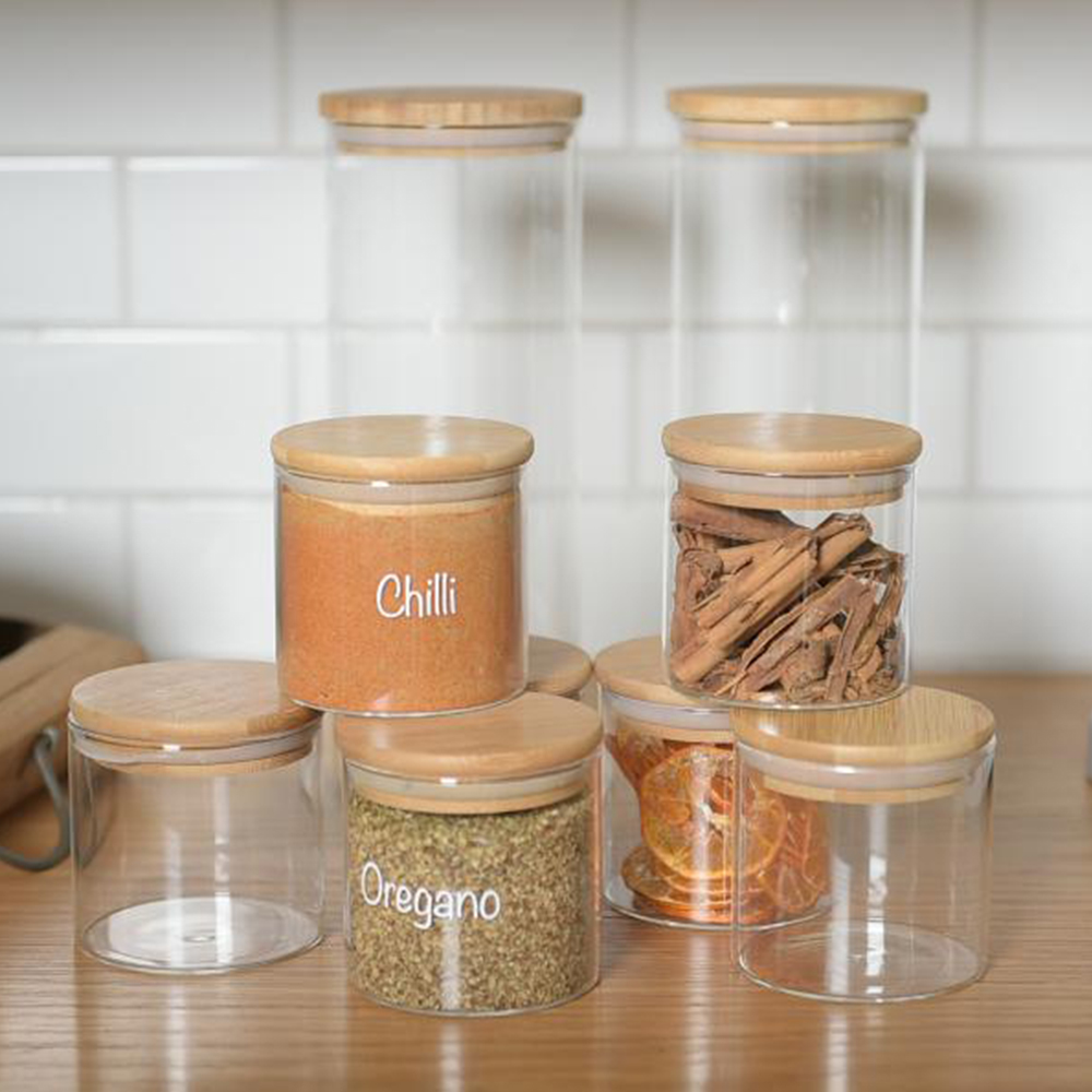 food storage jar / glass container with bamboo lid / airtight glass bottle