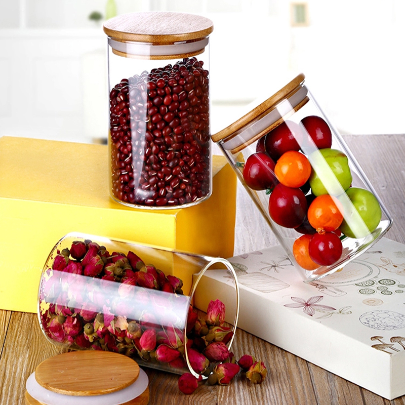 food storage jar / glass container with bamboo lid / airtight glass bottle