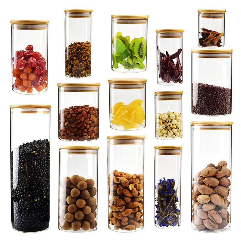 food storage jars with bamboo lid Waterproof borosilicate glass jar