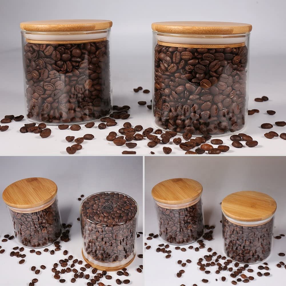 food storage jars with bamboo lid Waterproof borosilicate glass jar