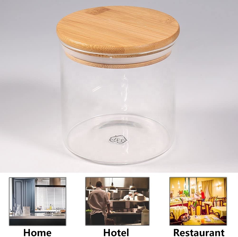 food storage jars with bamboo lid Waterproof borosilicate glass jar