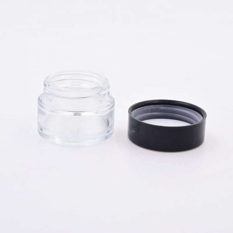 free sample 30 ml 1 oz clear round kush flower packaging cosmetic jar food storage sustainable glass jar with child proof lid