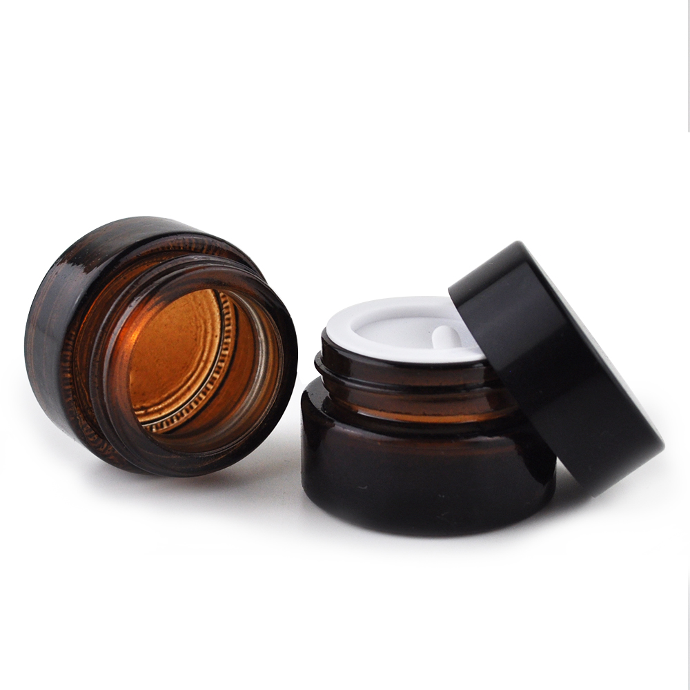 free sample 5g cosmetic black cap amber glass cream jar for skin care