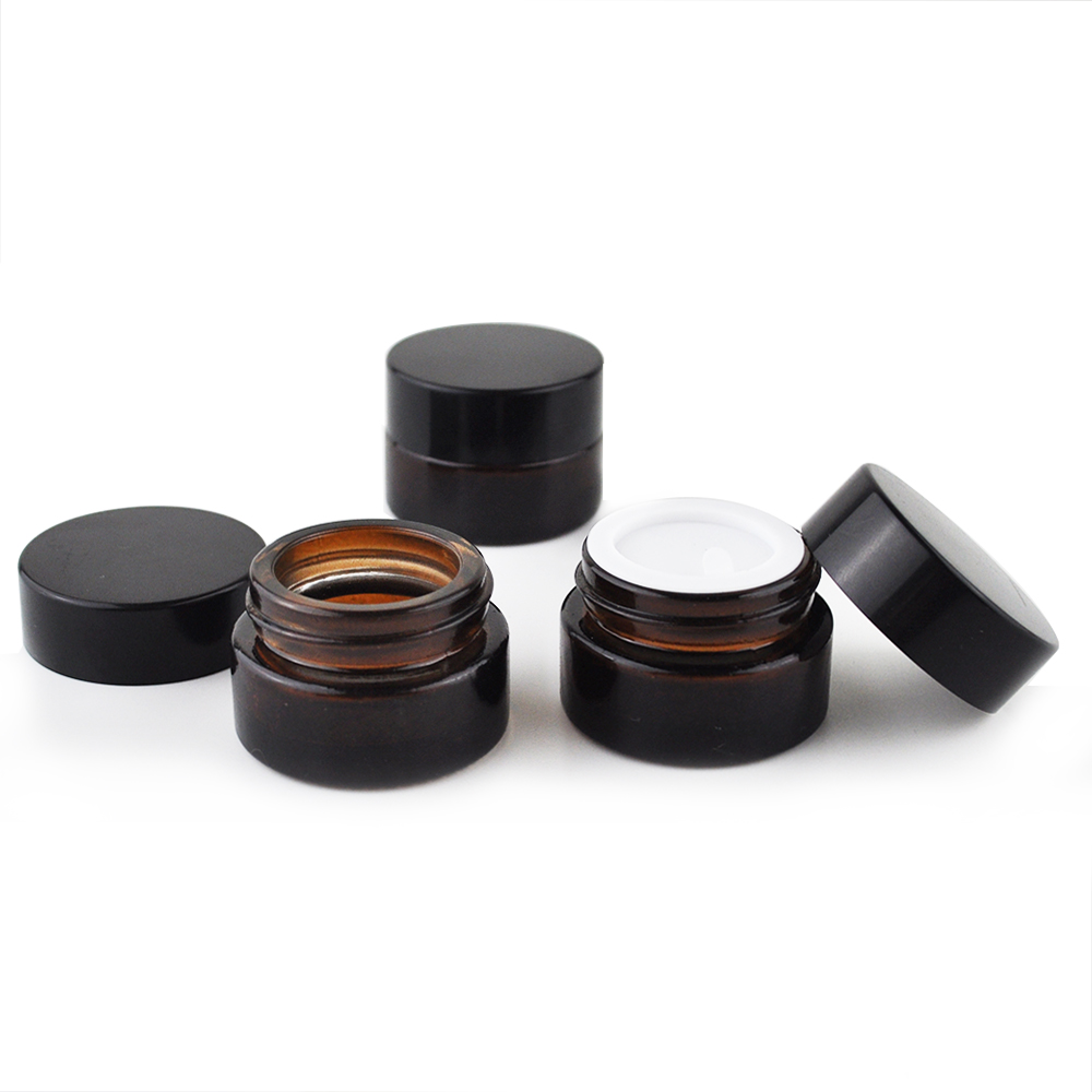 free sample 5g cosmetic black cap amber glass cream jar for skin care