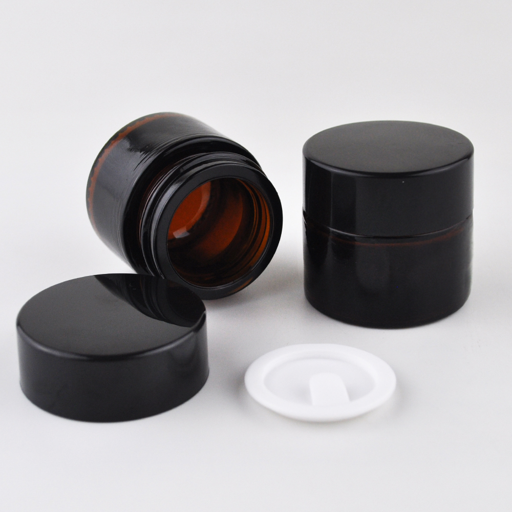 free sample 5g cosmetic black cap amber glass cream jar for skin care