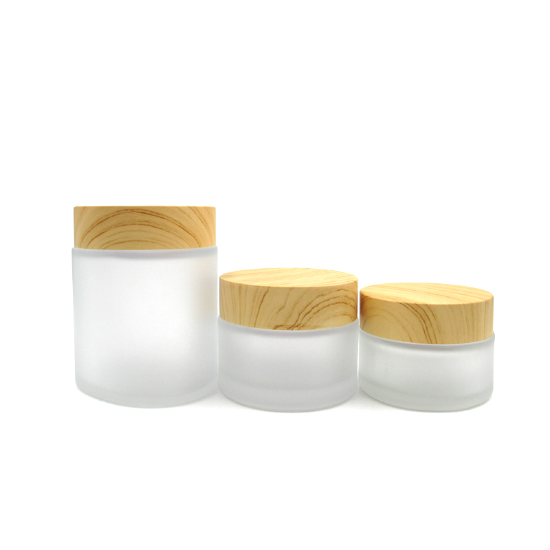 free sample 5g test frosted glass cosmetic jar cream container with wood grain lid for face cream lotion balm
