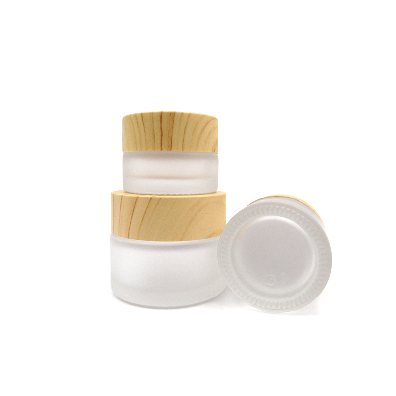 free sample 5g test frosted glass cosmetic jar cream container with wood grain lid for face cream lotion balm