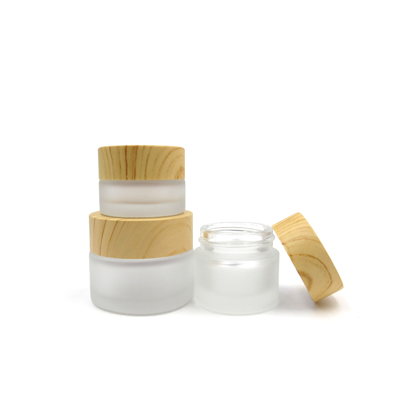 free sample 5g test frosted glass cosmetic jar cream container with wood grain lid for face cream lotion balm