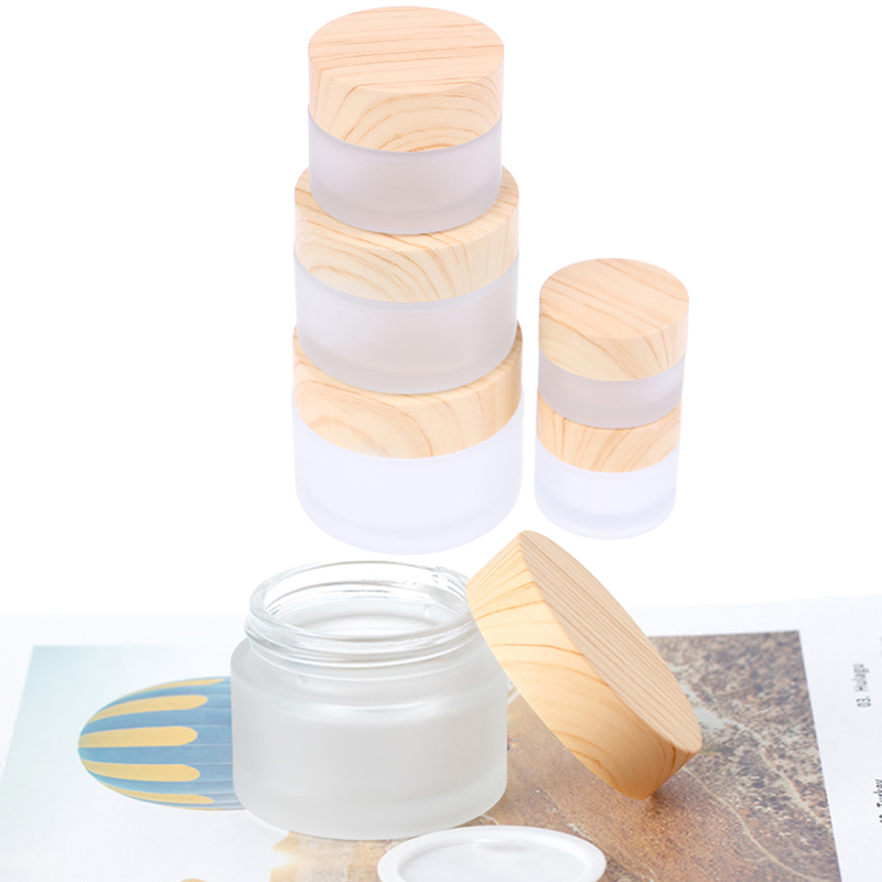 free sample Frosted Glass Bottle with Bamboo Lid Empty Cream Jars Eye shadows Makeup Creams