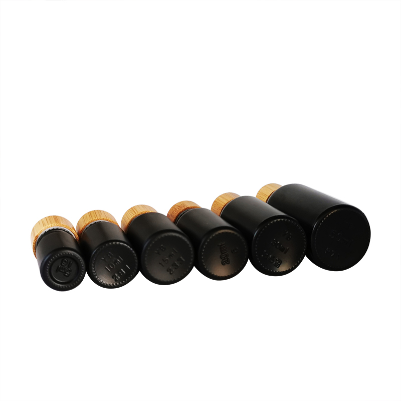 free sample black Glass Empty Bottle bamboo Cap Cosmetic Essential Oil Dropper Packaging Container