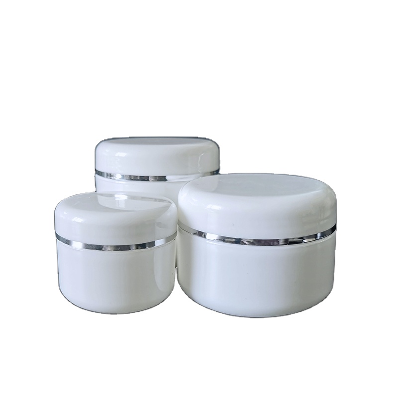 free sample cosmetic body lotion container  250g white plastic face cream jar with silver edge