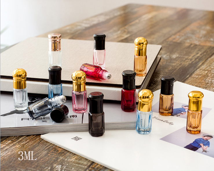 free sample empty round octagonal clear perfume glass roller bottle 3ml 6ml 10ml roll on bottle with aluminum cover