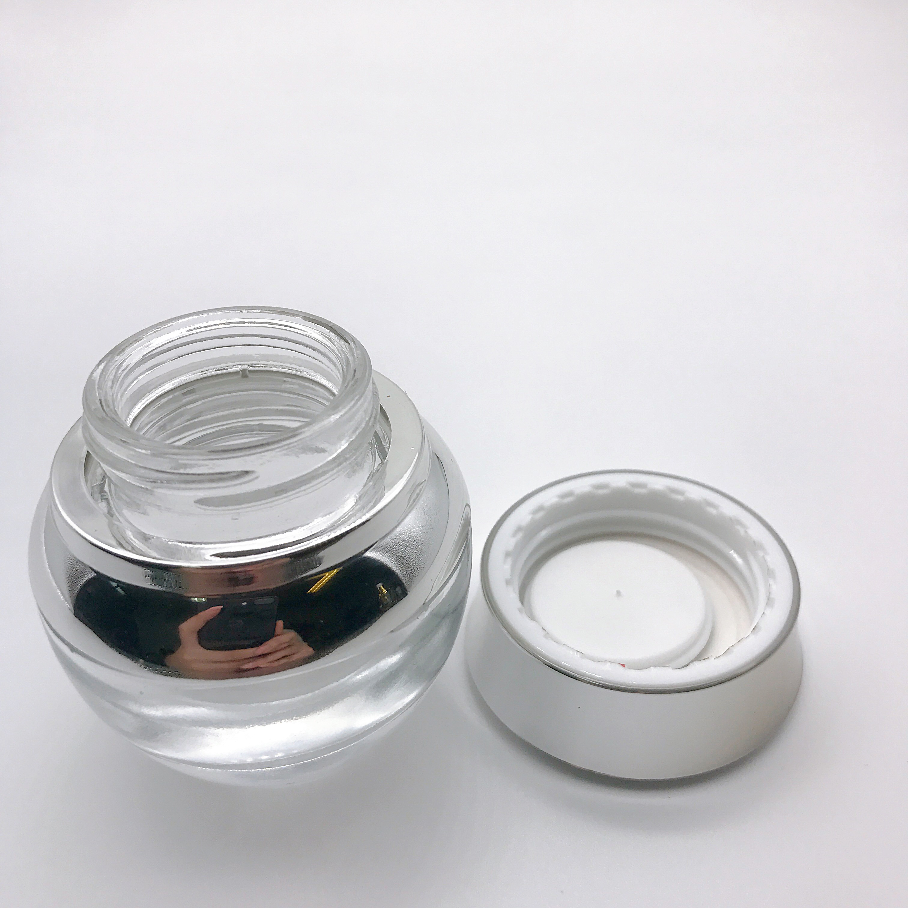 free sample factory stock 20g 30g 50g little black glass cream jar with silver gold lid