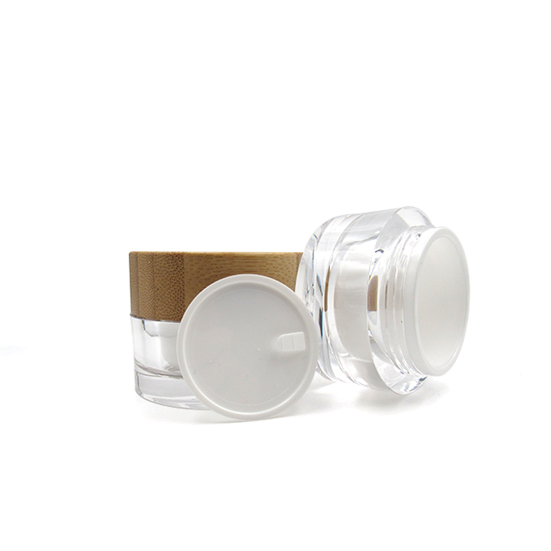 free sample luxury 1oz 30ml clear acrylic cream jar with bamboo lid cosmetics containers and packaging