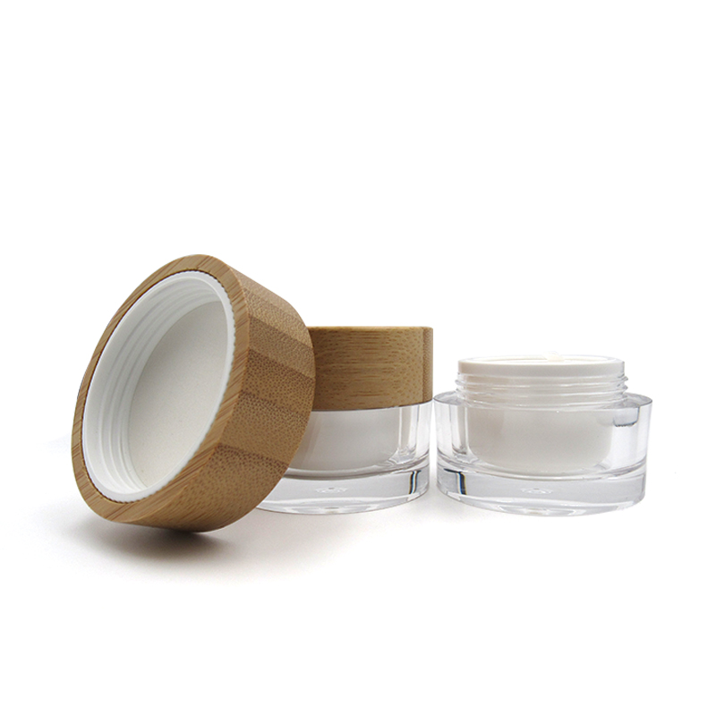free sample luxury 1oz 30ml clear acrylic cream jar with bamboo lid cosmetics containers and packaging