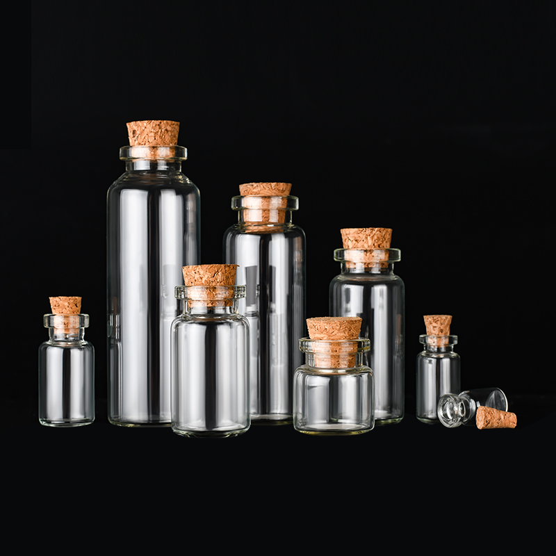 free sample small 5ml 10ml 15ml 20ml 30ml clear amber glass bottle with wooden cork stopper