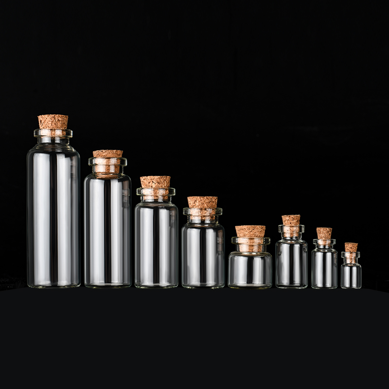 free sample small 5ml 10ml 15ml 20ml 30ml clear amber glass bottle with wooden cork stopper