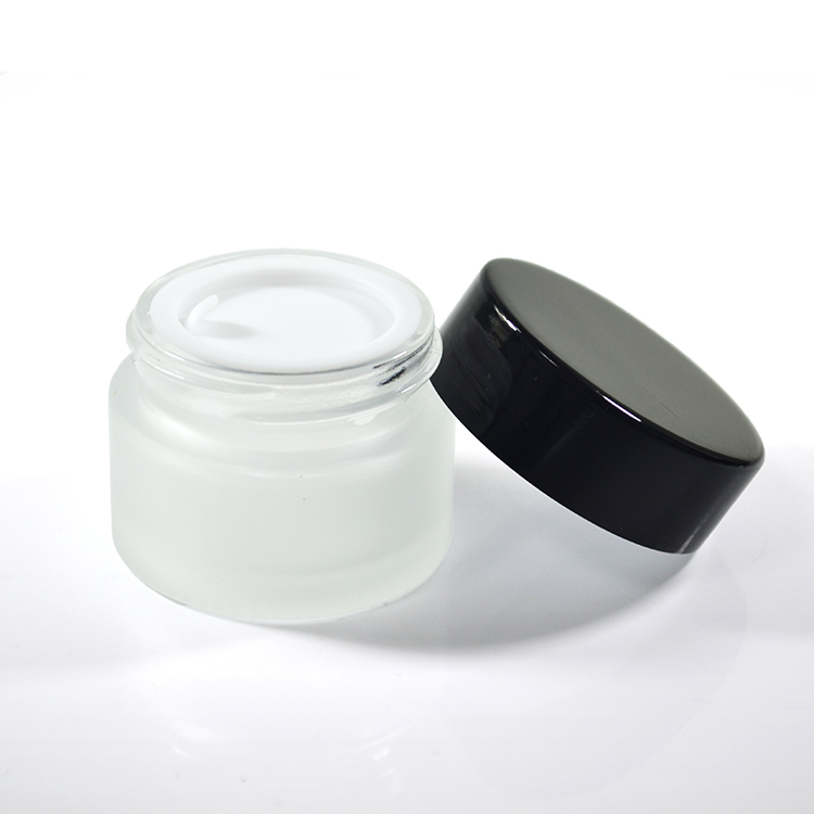 free samples 15g 30g 50g frosted clear cosmetic glass jar with black metal screw cap wholesale