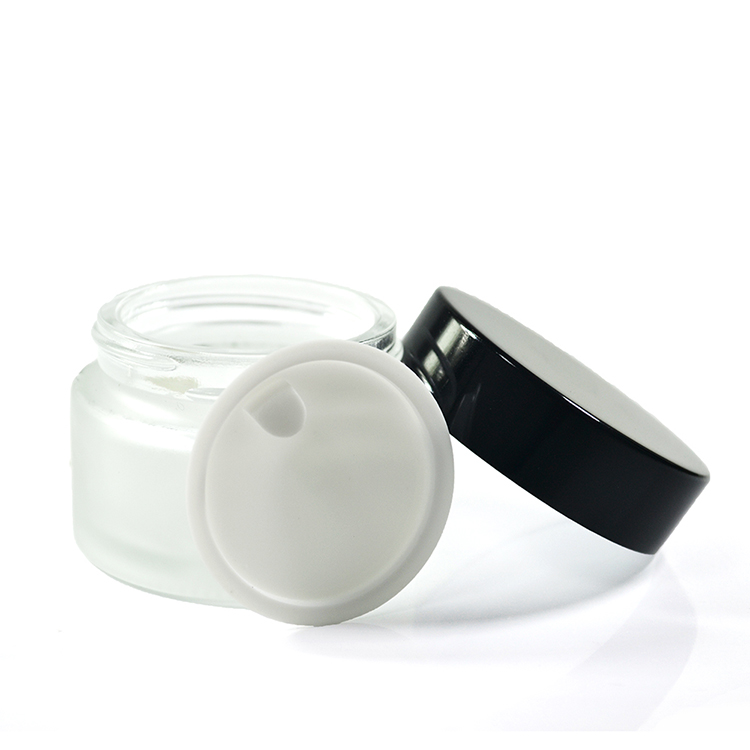 free samples 15g 30g 50g frosted clear cosmetic glass jar with black metal screw cap wholesale
