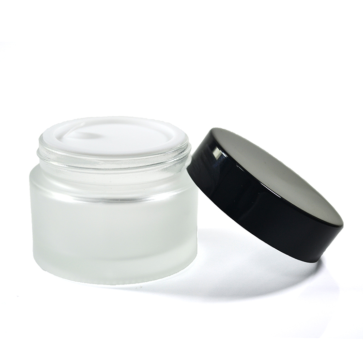 free samples 15g 30g 50g frosted clear cosmetic glass jar with black metal screw cap wholesale