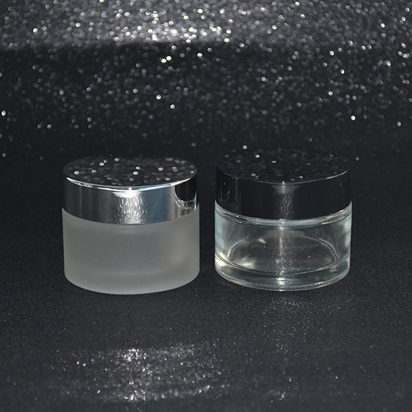 free samples 15g 30g 50g frosted clear cosmetic glass jar with black metal screw cap wholesale