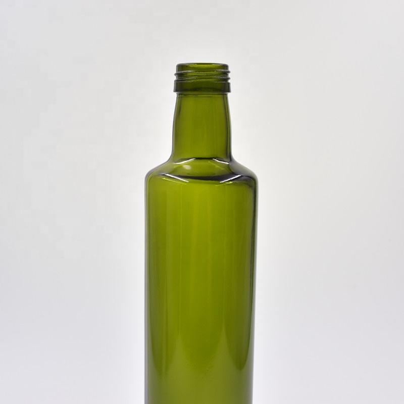 free samples 750ml dark green round screw cap glass olive oil cooking oil bottle vinegar sauce dispenser with pump metal lid
