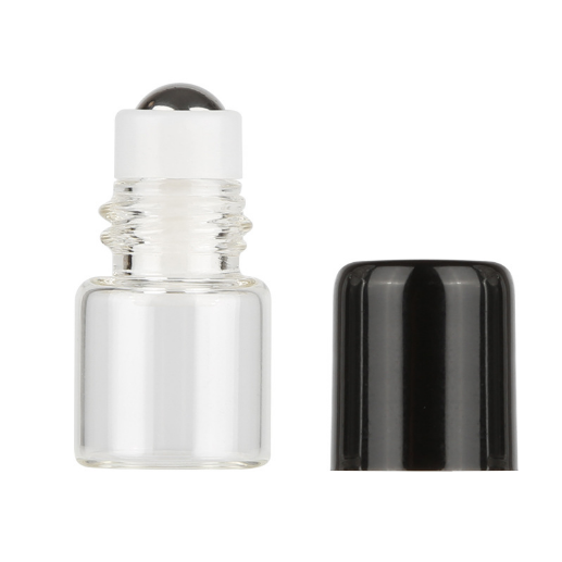 free shipping ! 1ml 2ml 3ml clear glass roll on bottle with stainless steel roller ball and black cap