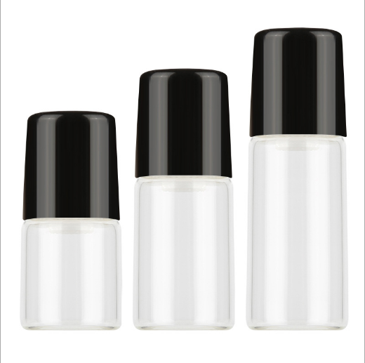 free shipping ! 1ml 2ml 3ml clear glass roll on bottle with stainless steel roller ball and black cap