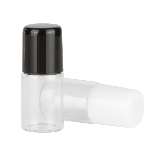 free shipping ! 1ml 2ml 3ml clear glass roll on bottle with stainless steel roller ball and black cap