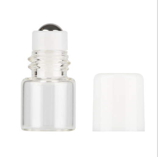 free shipping ! 1ml 2ml 3ml clear glass roll on bottle with stainless steel roller ball and black cap