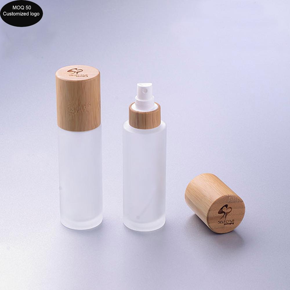 free shipping 30ml 50ml 100ml 120ml Frost Glass Bottle with bamboo Lotion Pump Emulsion Pump Bottles Empty Cosmetic Packaging