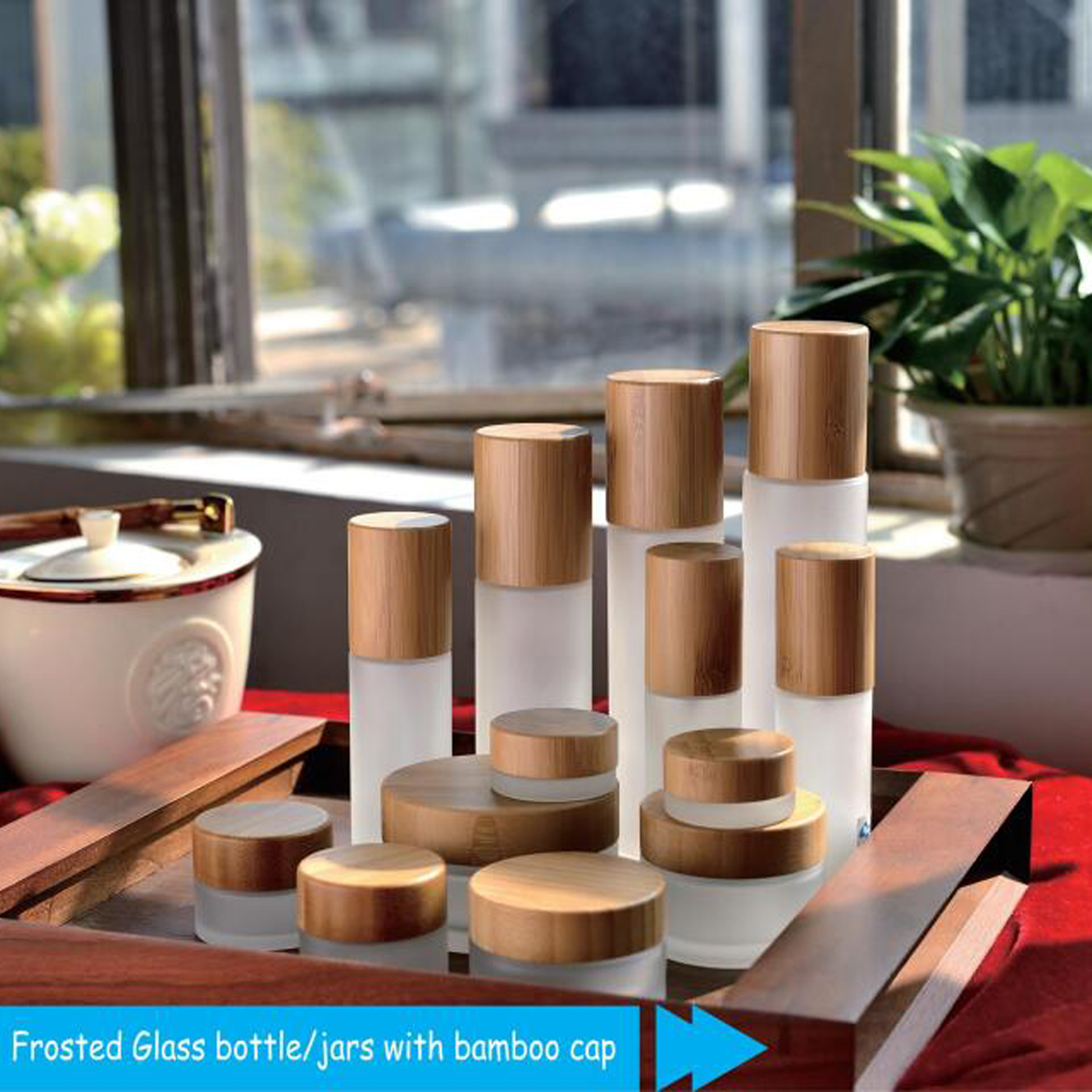 free shipping 30ml 50ml 100ml 120ml Frost Glass Bottle with bamboo Lotion Pump Emulsion Pump Bottles Empty Cosmetic Packaging