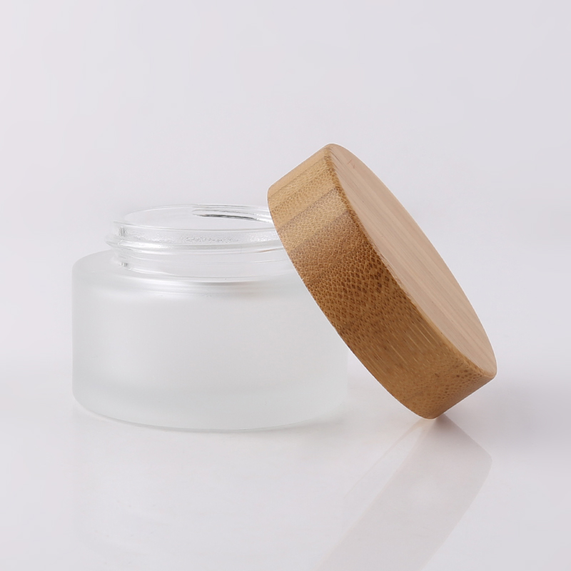 free shipping 5g 15g 30g 50g 100g matte glass cream jar empty cosmetics jars sub-bottle for cosmetic packaging with bamboo cap