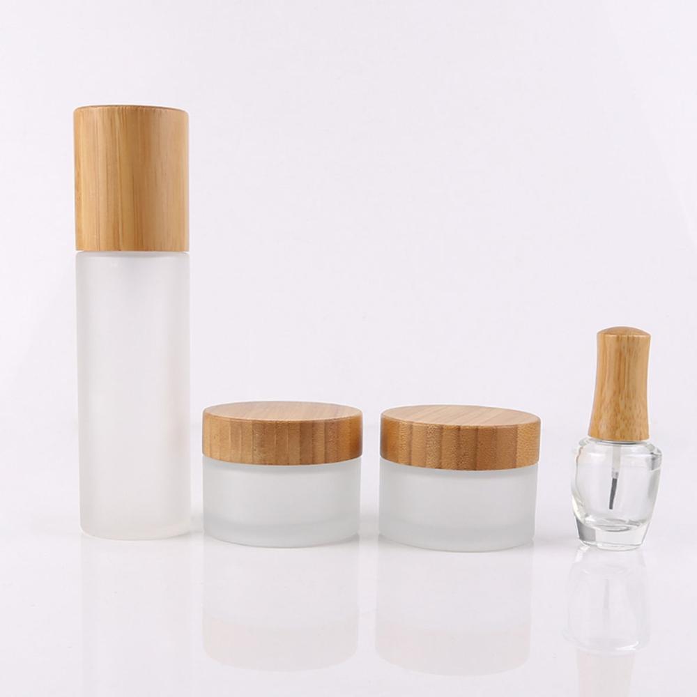 free shipping 5g 15g 30g 50g 100g matte glass cream jar empty cosmetics jars sub-bottle for cosmetic packaging with bamboo cap