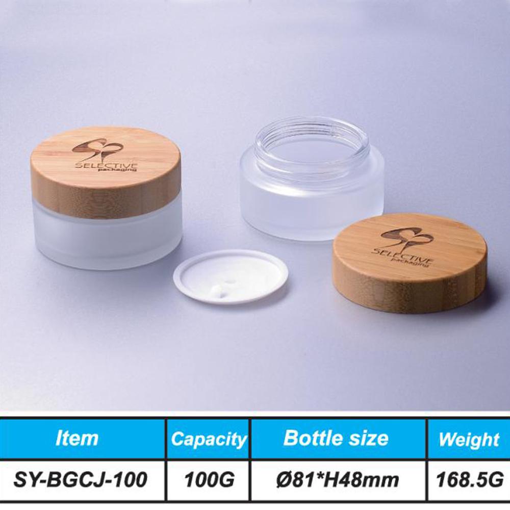 free shipping 5g 15g 30g 50g 100g matte glass cream jar empty cosmetics jars sub-bottle for cosmetic packaging with bamboo cap