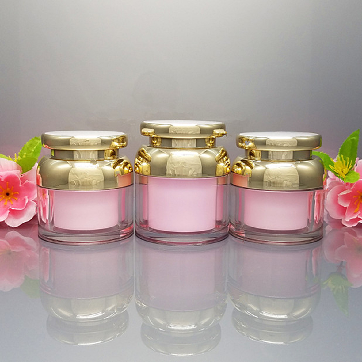 free shipping Cosmetic Container Cube Acrylic Jar pink white Cream Pot Makeup Sample Jars empty golden beauty cream container