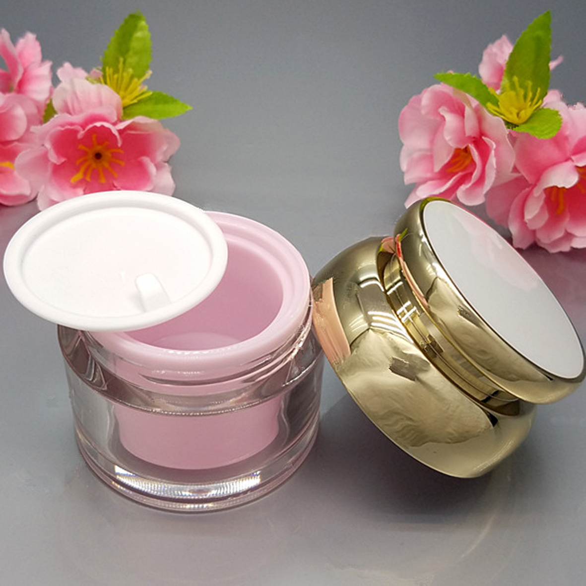 free shipping Cosmetic Container Cube Acrylic Jar pink white Cream Pot Makeup Sample Jars empty golden beauty cream container
