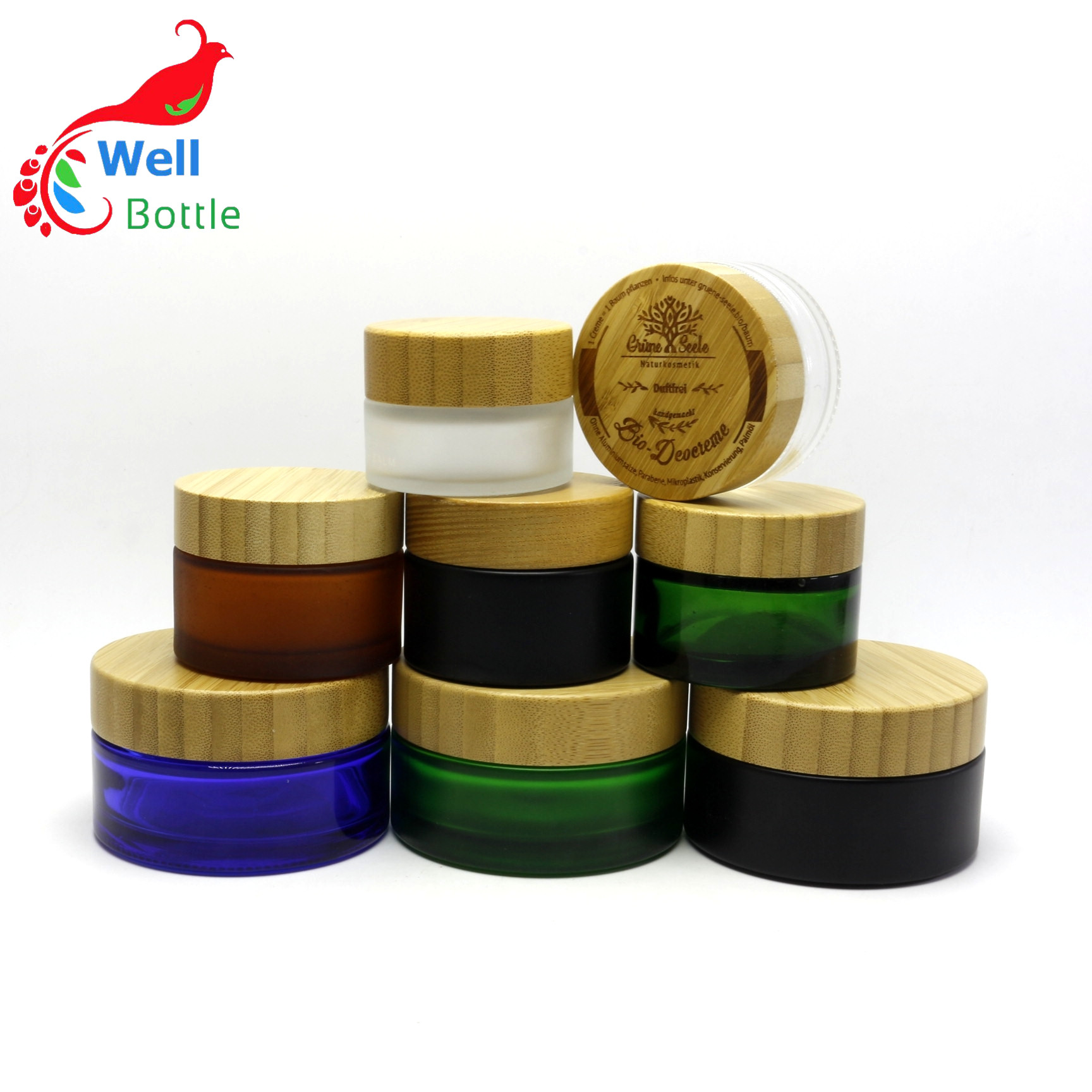 friendly ecological bamboo lid glass skin care packaging BJ-156R