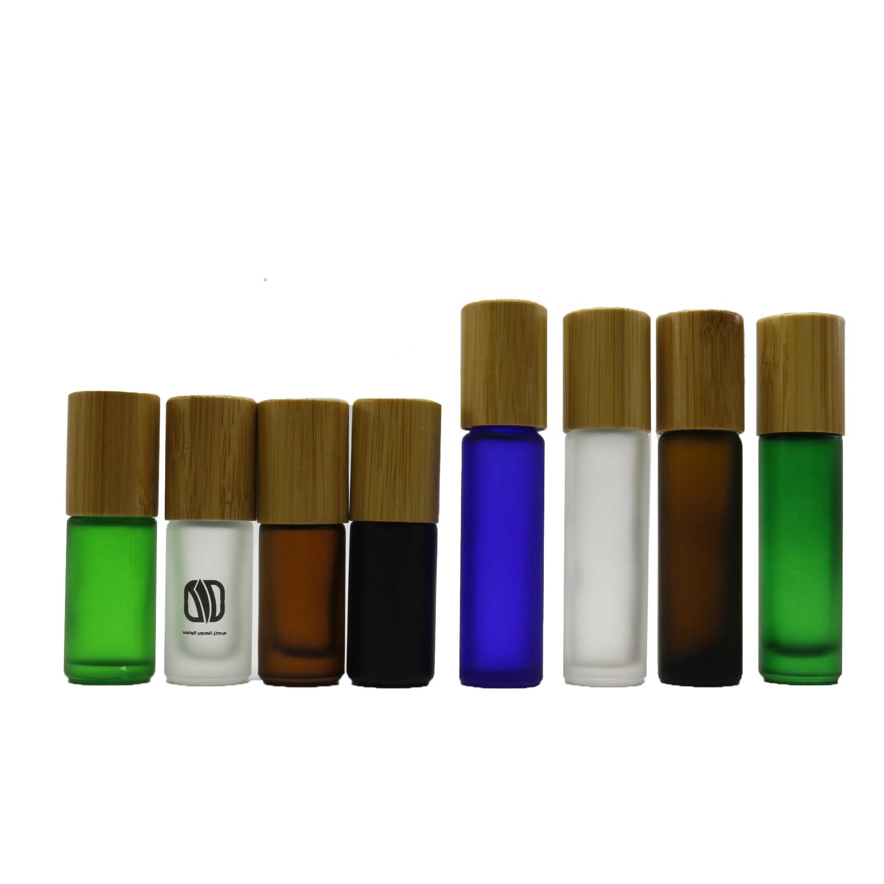 frosted 10ml glass perfume roller bottle with steel ball roller with bamboo lid RO-50T