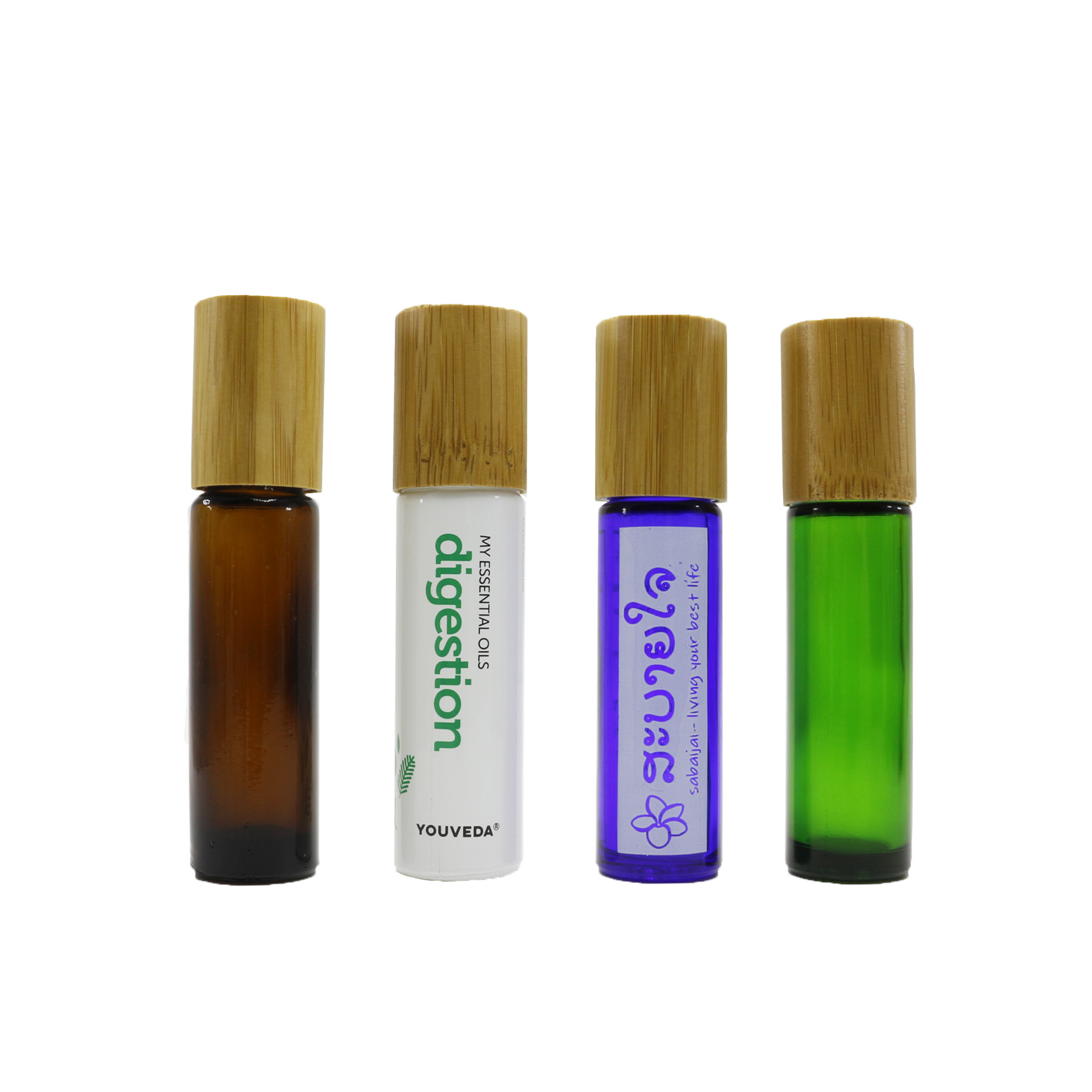 frosted 10ml glass perfume roller bottle with steel ball roller with bamboo lid RO-50T